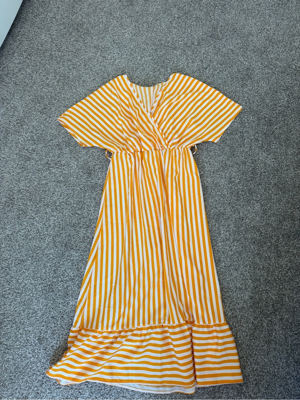 Striped Yellow & White Wrap-Front Maxi Dress